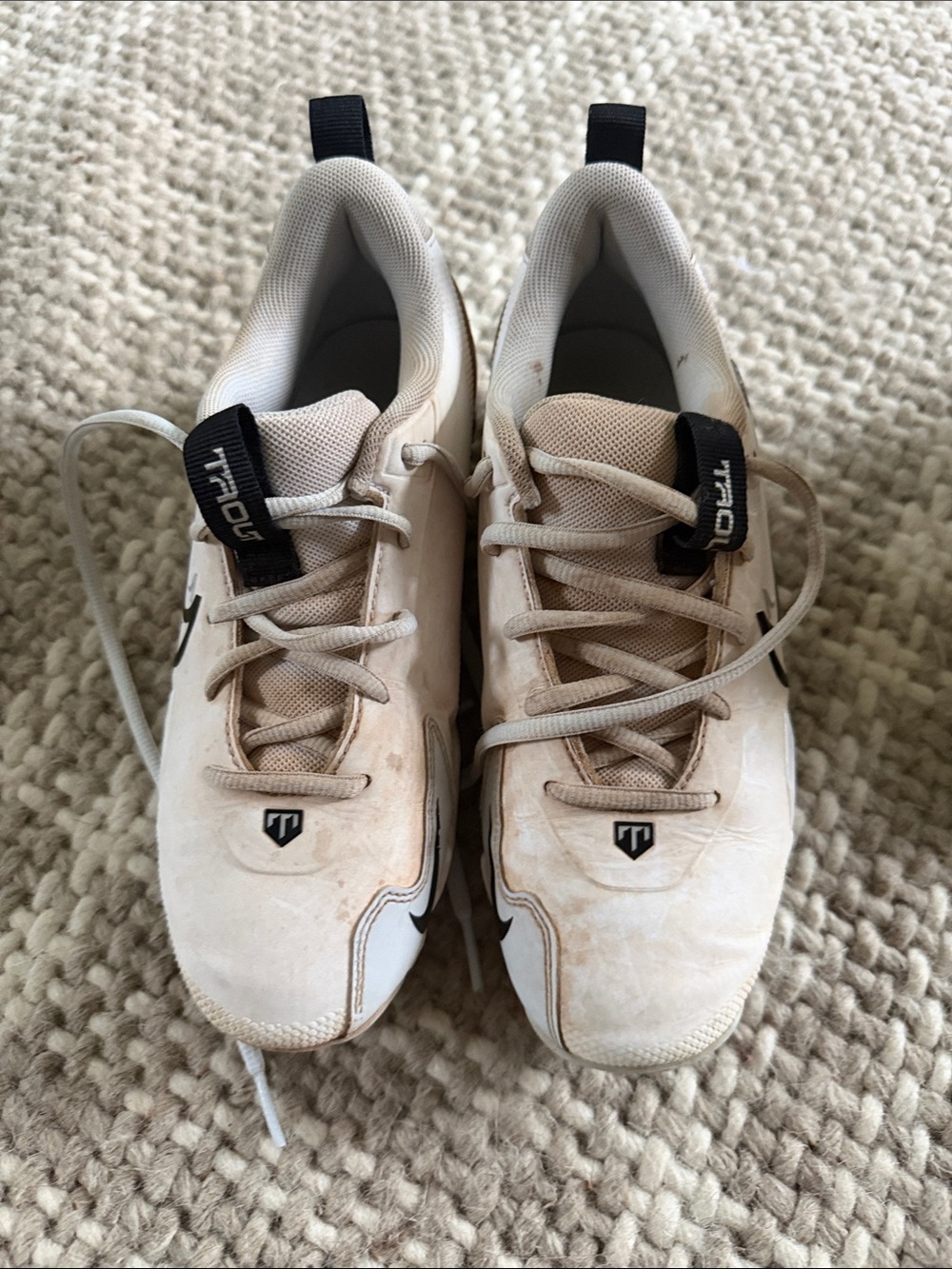 White/Tan Athletic Sneakers with Black Logo